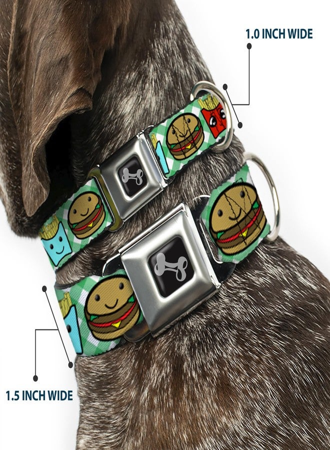 Buckle Down Buckle-Down Seatbelt Buckle Dog Collar - Burger & Fries Cartoon Straight Green Tablecloth - 1" Wide - Fits 11-17" Neck - Medium - Image 2