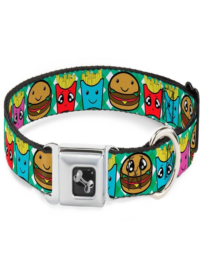 Buckle Down Buckle-Down Seatbelt Buckle Dog Collar - Burger & Fries Cartoon Straight Green Tablecloth - 1" Wide - Fits 11-17" Neck - Medium - Image 1