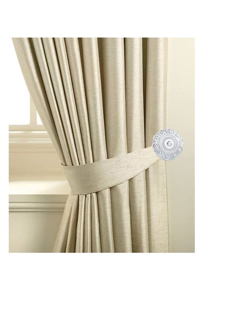 IDT 1 Pair Curtain Holdbacks Window Tie Backs Holders For Bedroom Wall Office Decor Home Sheer Blackout Drapes Blind Curtains Decorations Accessories Buckle Hooks Silver Colour - Image 1