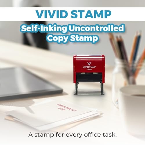 Vivid Stamp UNCONTROLLED Copy Self Inking Rubber Stamp (Red Ink) - Medium - Image 3