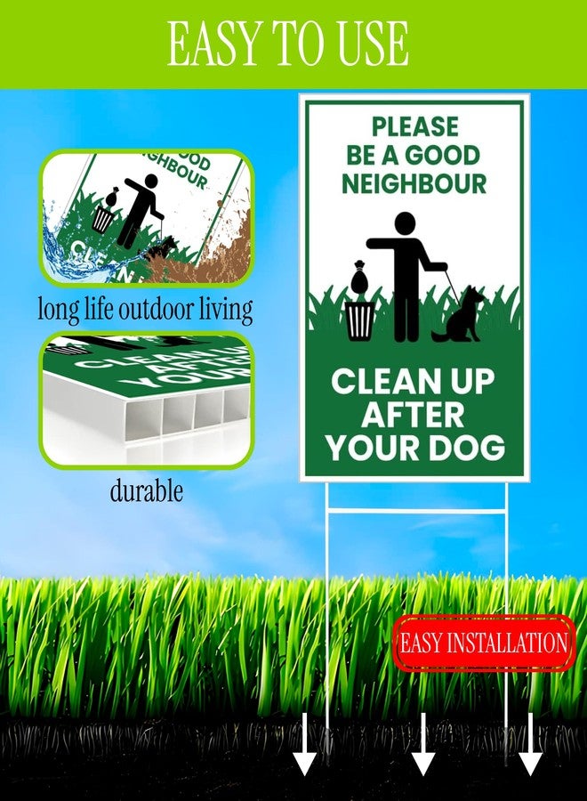 ULVEOL 3X Single Sided 12х8 inch Clean Up After Your Dog Plastic Sign with Metal H-Stakes - Be a Good Neighbor Sign - Pick Up Your Dog Poop Signs - Keep Off Grass Dog Poop - Clean Up After Your Dog Signs - Image 3