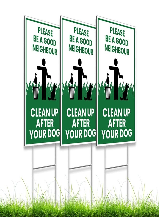 ULVEOL 3X Single Sided 12х8 inch Clean Up After Your Dog Plastic Sign with Metal H-Stakes - Be a Good Neighbor Sign - Pick Up Your Dog Poop Signs - Keep Off Grass Dog Poop - Clean Up After Your Dog Signs - Image 1