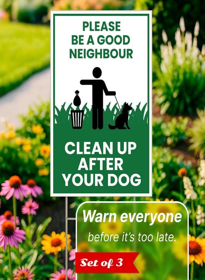 ULVEOL 3X Single Sided 12х8 inch Clean Up After Your Dog Plastic Sign with Metal H-Stakes - Be a Good Neighbor Sign - Pick Up Your Dog Poop Signs - Keep Off Grass Dog Poop - Clean Up After Your Dog Signs - Image 5