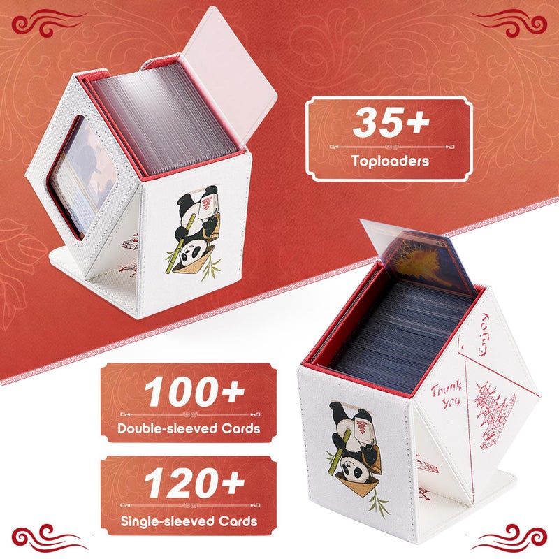 Venssu Chinese Takeout Deck Box with Commander Display, MTG Deck Case Fits 100 Double Sleeved Cards / 35+ Toploaders, Fake Leather Storage Box with 2 Dividers, Compatible with TCG/PTCG Cards - Image 2