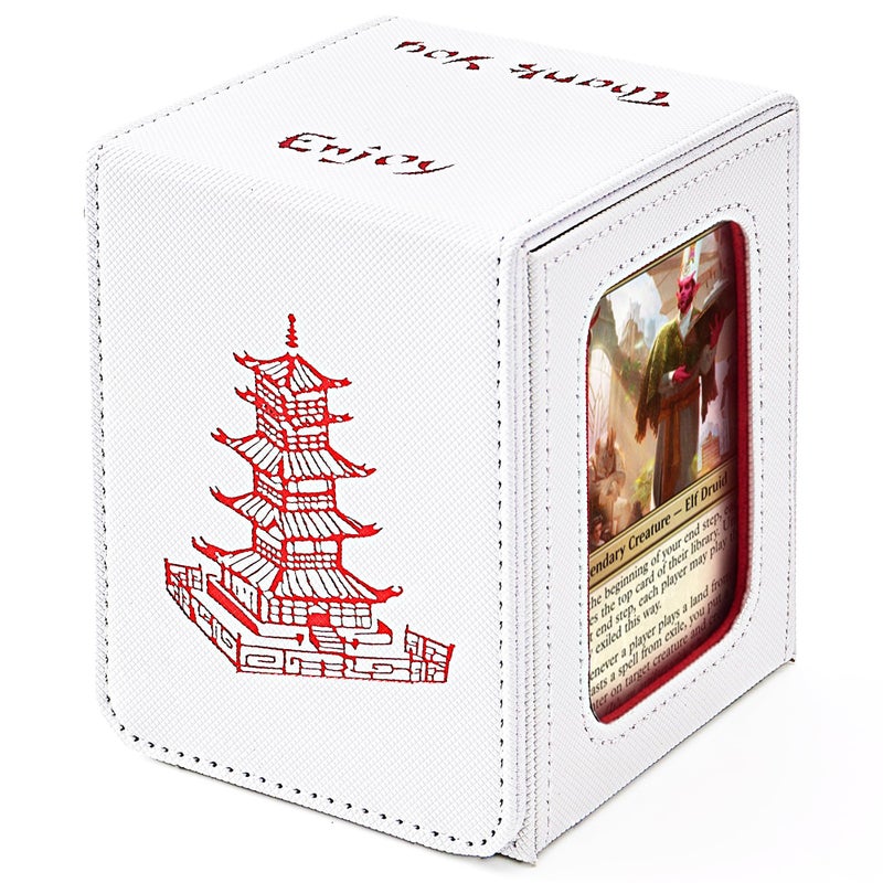 Venssu Chinese Takeout Deck Box with Commander Display, MTG Deck Case Fits 100 Double Sleeved Cards / 35+ Toploaders, Fake Leather Storage Box with 2 Dividers, Compatible with TCG/PTCG Cards - Image 1