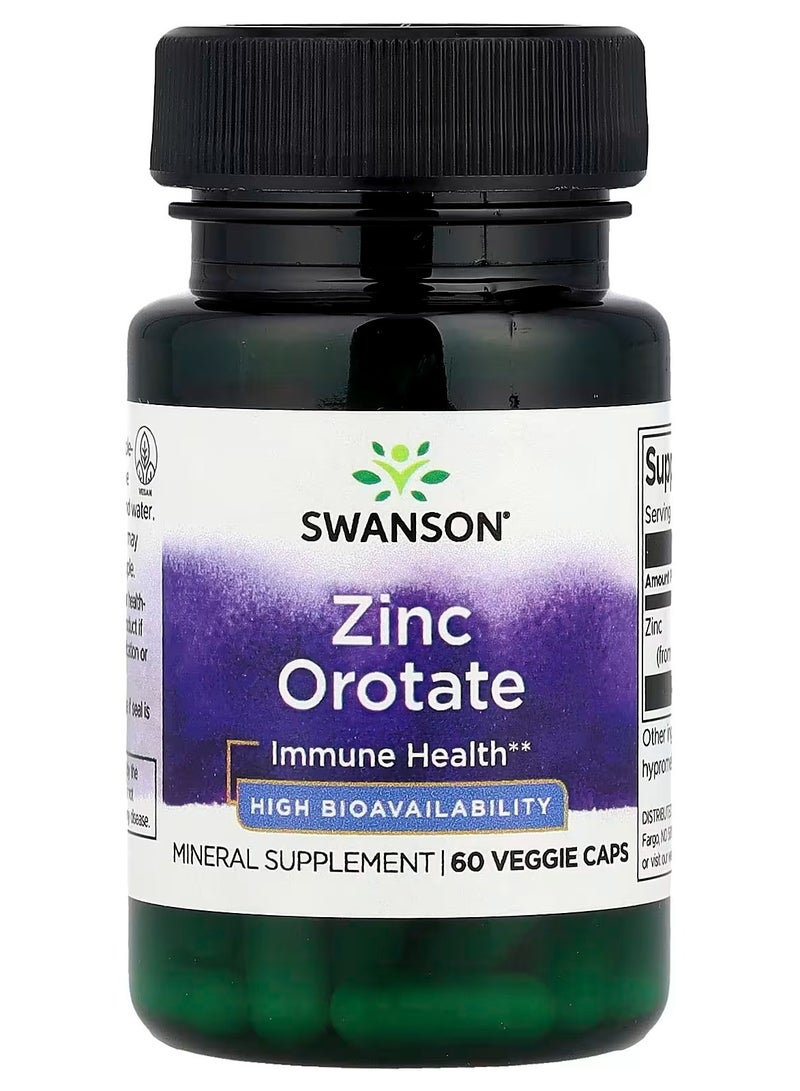 سوانسون، أوروتات الزنك، 60 كبسولة نباتية (10 ملغ لكل كبسولة)