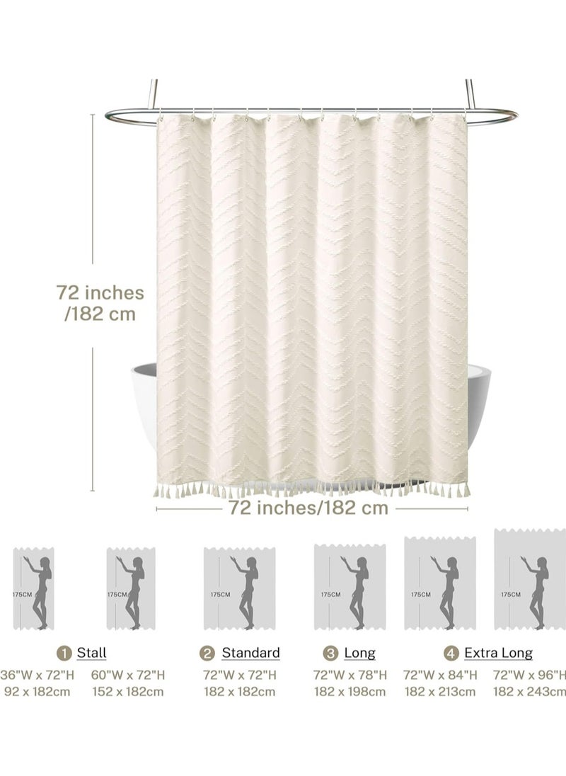 L&E Boho Shower Curtain Beige Tassel Woven Fabric Shower Curtain Modern Farmhouse Textured Tufted Chevron Striped Minimalist Bathroom Hotel, 182*182CM  - Image 5