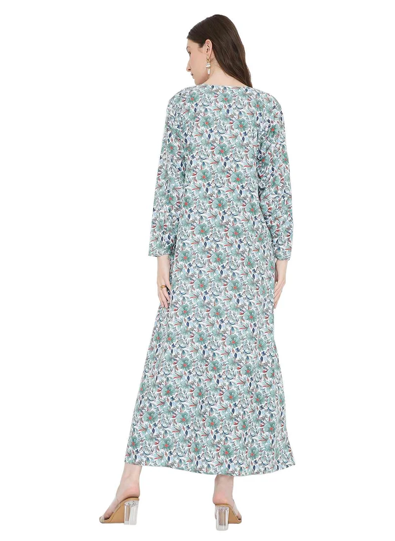 هانا آند سارا arabic kaftan jalabiya dress with a long distinctive flower print and thread embroidery