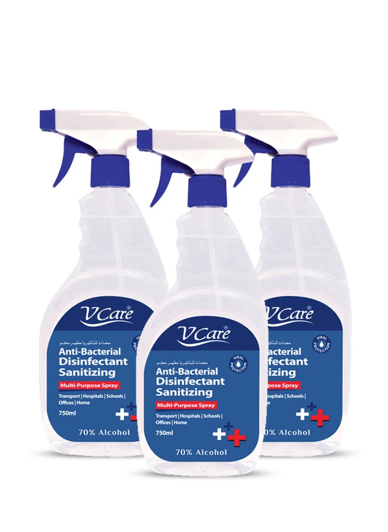 VCare - V Care Anti-Bacterial Disinfectant Sanitizing Multi-Purpose Spray 750ml - Pack of 3 - Image 1