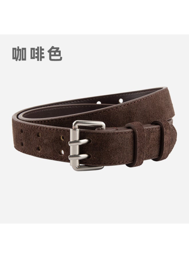 Frosted Suede Women's Style Belt Double Row Holes Versatile Jeans Decorative Suit Waist Genuine Leather Belt For Women