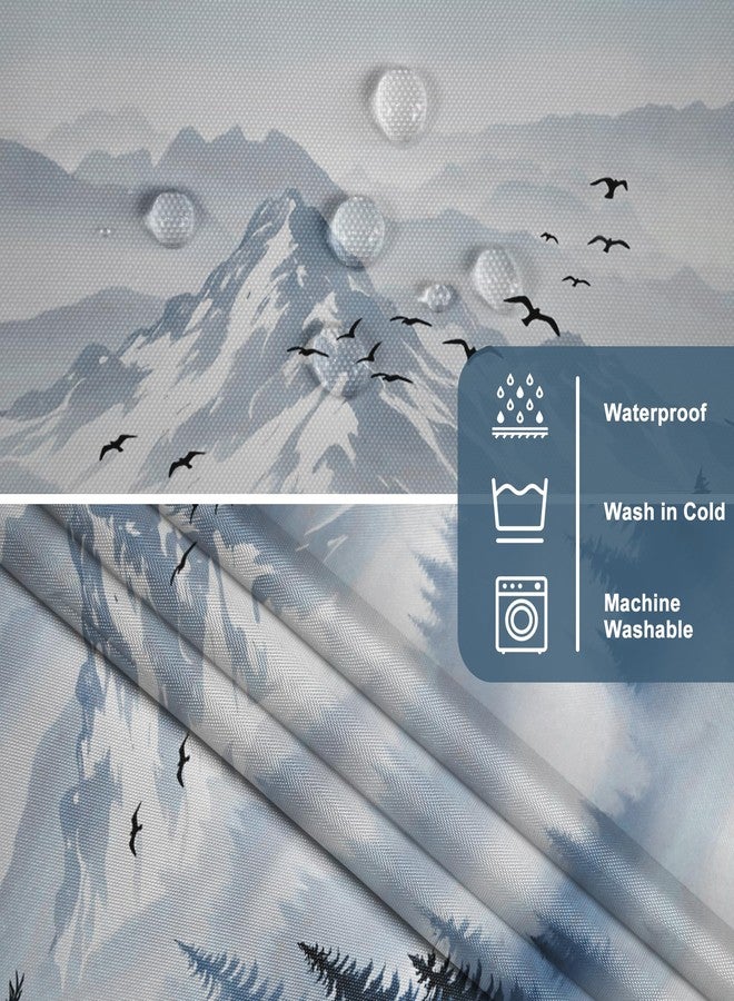 AWERT Forest No Hook Shower Curtain with Snap in Liner Misty Mountain Birds Dark Blue Shower Curtain for Bathroom Fabric Waterproof Liner 71 Wx74L - Image 3