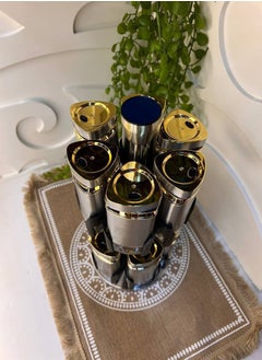 Generic Stainless spice set 12-piece spice set + 2 stainless steel rotating stands * glass and the cover is hardened plastic, silver stainless steel inlaid with gold, very high quality, imported  - Image 3
