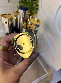 Generic Stainless spice set 12-piece spice set + 2 stainless steel rotating stands * glass and the cover is hardened plastic, silver stainless steel inlaid with gold, very high quality, imported  - Image 5