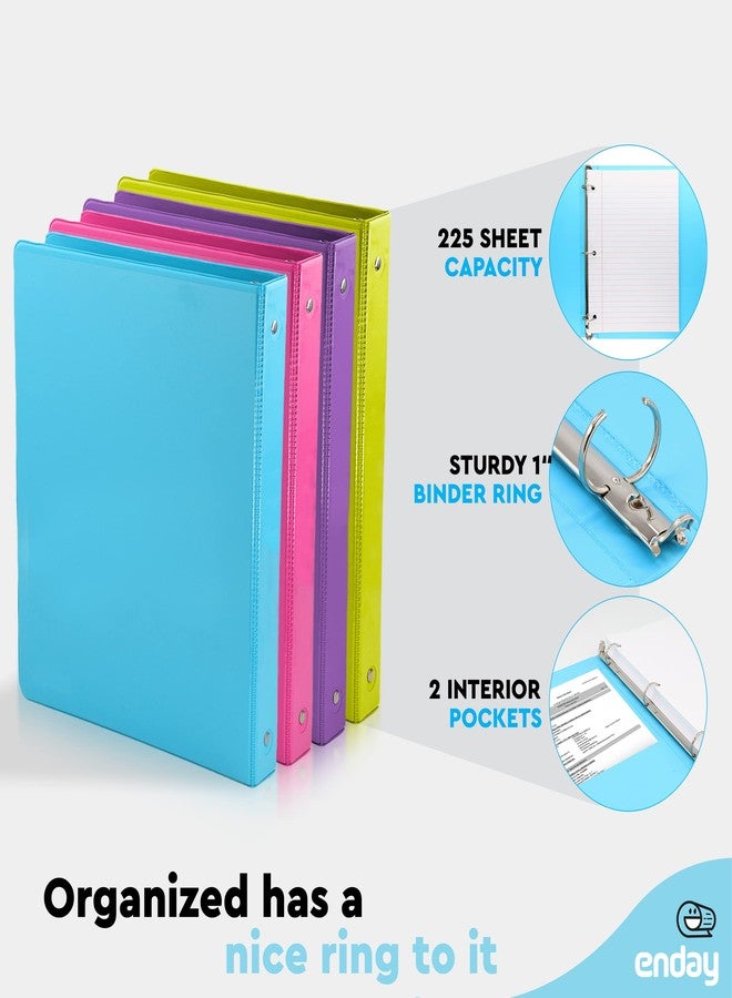 Enday 1 Inch 3 Ring Binder 1” Binder Clear View Cover with 2 Inside Pockets, Colored School Supplies Office and Home Binders Assorted Colors May Vary (4 Pack) - by Enday - Image 3