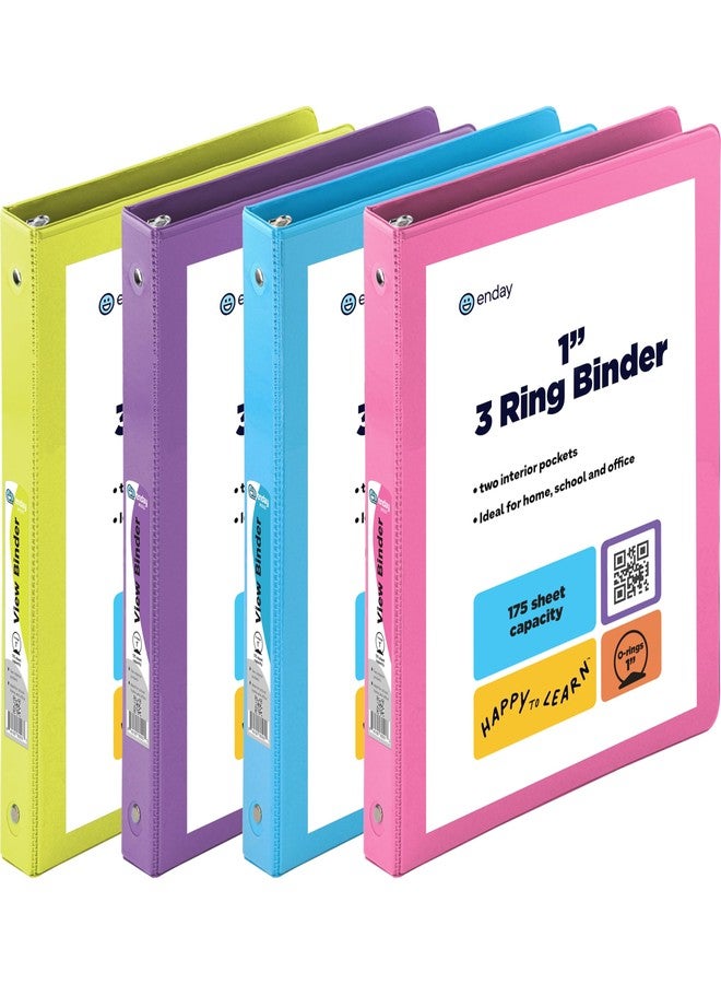 Enday 1 Inch 3 Ring Binder 1” Binder Clear View Cover with 2 Inside Pockets, Colored School Supplies Office and Home Binders Assorted Colors May Vary (4 Pack) - by Enday - Image 1