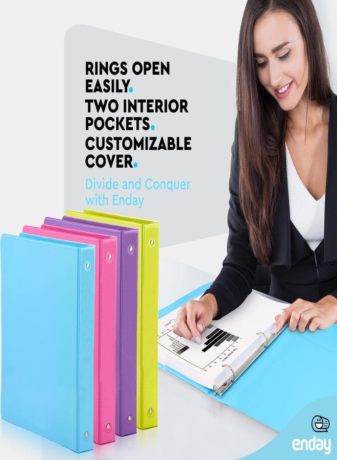 Enday 1 Inch 3 Ring Binder 1” Binder Clear View Cover with 2 Inside Pockets, Colored School Supplies Office and Home Binders Assorted Colors May Vary (4 Pack) - by Enday - Image 2