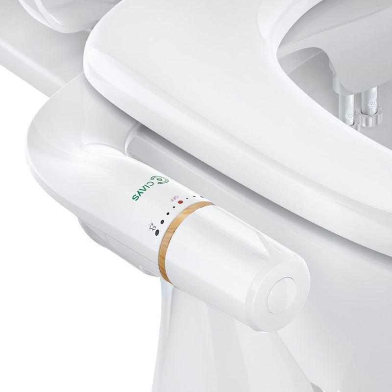 Ciays Bidet Attachment for Toilet Ultra-Slim Bidet Sprayer with Pressure Controls Non-Electric Dual Nozzles for Feminine/Posterior Wash, Bamboo/White Standard - Image 1