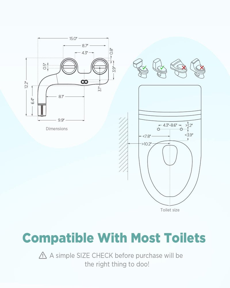 Ciays Bidet Attachment for Toilet Ultra-Slim Bidet Sprayer with Pressure Controls Non-Electric Dual Nozzles for Feminine/Posterior Wash, Bamboo/White Standard - Image 5