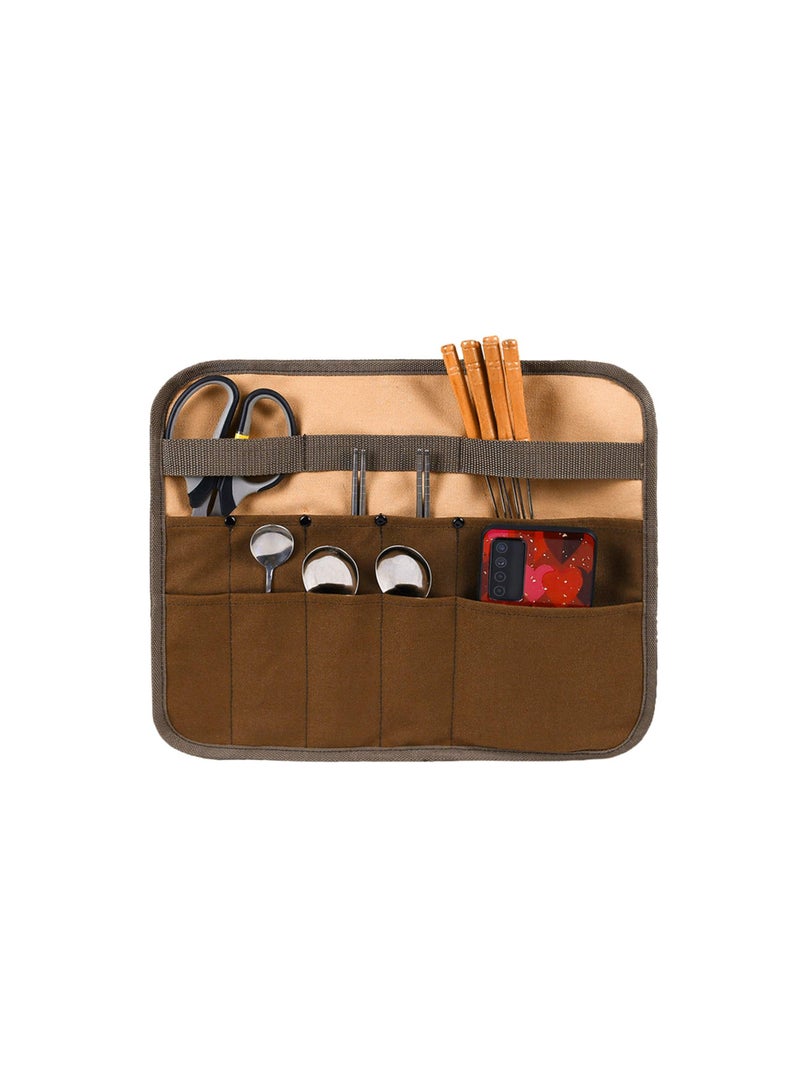 SYOSI Multi Purpose Cutlery Roll Bag, Chefs Knife Roll Bag, 10 Slot Waxed Canvas Chef Bag, Knife Case, Portable Knife Bag Cultery Storage Holder Travel Knife Roll Pouch Storage Bag for Men Pro Chef - Image 1