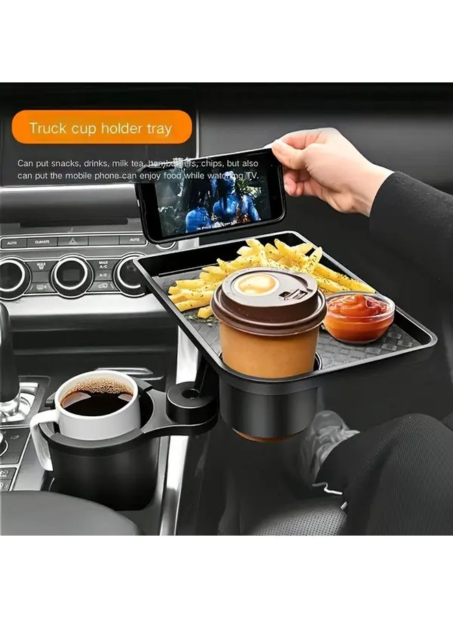 Adjustable Car Cup Holder With 360 Rotating Tray Black ABS Multi Functional Organizer - Image 1
