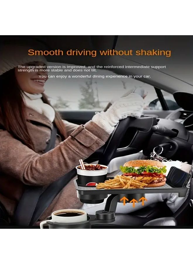 Adjustable Car Cup Holder With 360 Rotating Tray Black ABS Multi Functional Organizer - Image 2