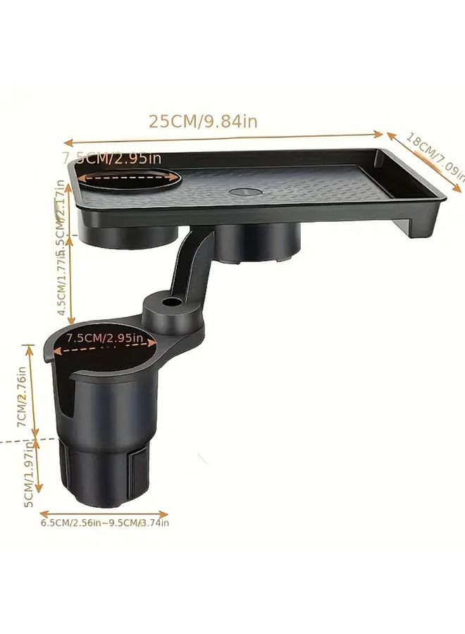 Adjustable Car Cup Holder With 360 Rotating Tray Black ABS Multi Functional Organizer - Image 5