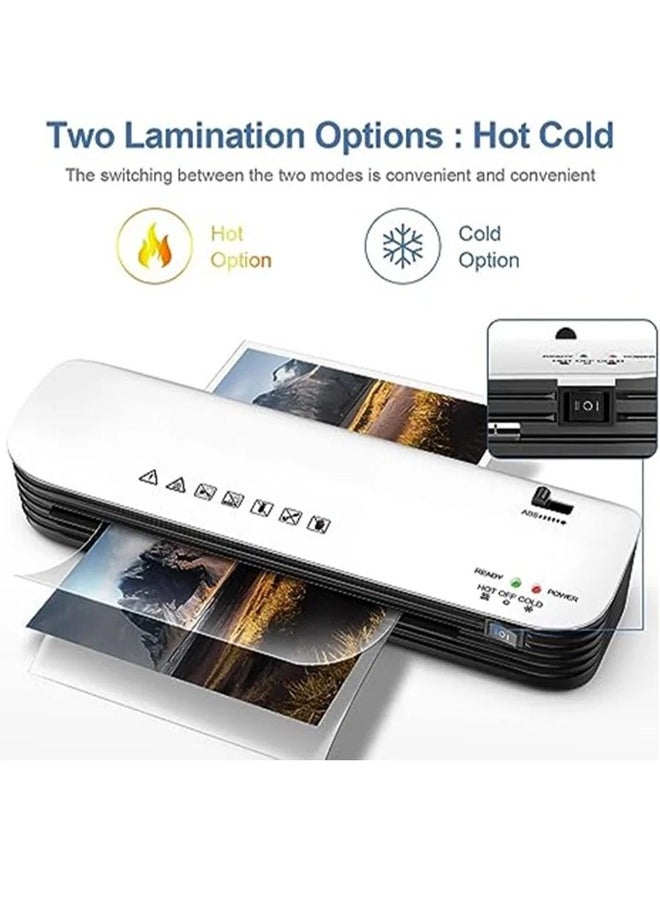 OKASA - Hot and Cold Laminating Machine: This versatile 4-in-1 thermal laminator is suitable for A4, A5, and A6 sizes, with a maximum width of 9 inches. Perfect for home, office, or school use, it comes with a paper trimmer, corner rounder, and 15 laminating pouches. - Image 1