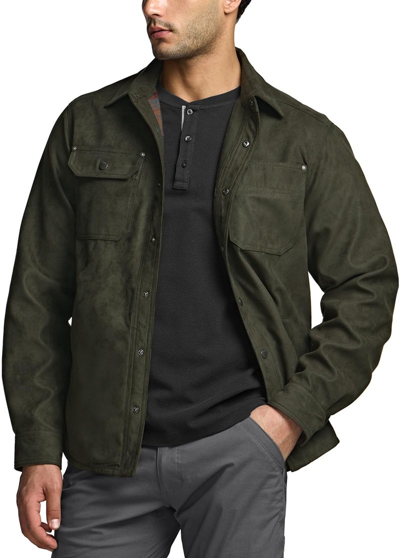 CQR Men's Flannel Shirt Jacket Long Sleeve, Winter Warm Outdoor Casual Plaid Jacket Coat with Pockets, Suede Stealth Harvest, Medium - Image 2