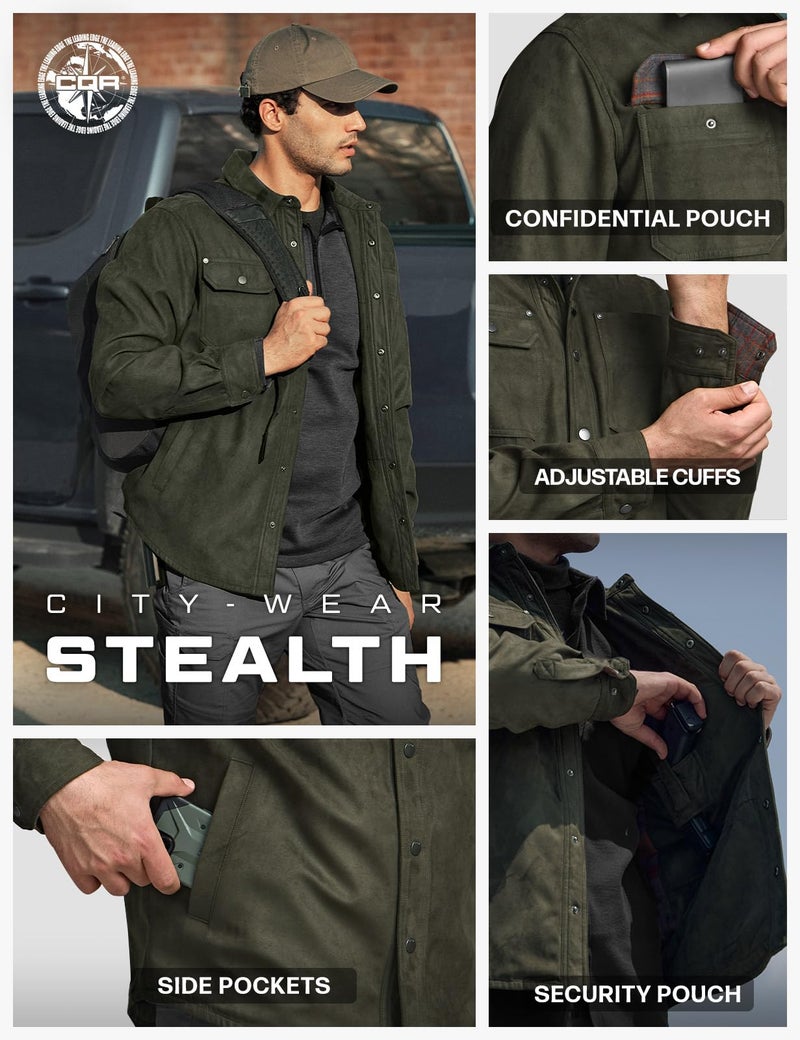 CQR Men's Flannel Shirt Jacket Long Sleeve, Winter Warm Outdoor Casual Plaid Jacket Coat with Pockets, Suede Stealth Harvest, Medium - Image 5