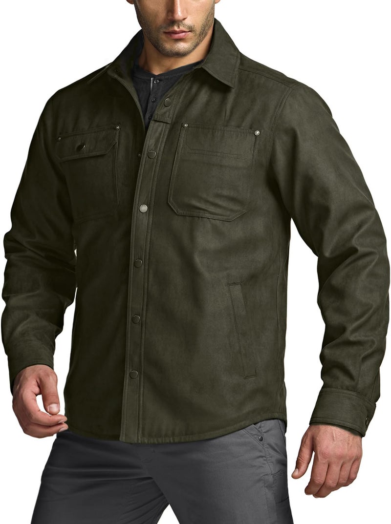 CQR Men's Flannel Shirt Jacket Long Sleeve, Winter Warm Outdoor Casual Plaid Jacket Coat with Pockets, Suede Stealth Harvest, Medium - Image 3