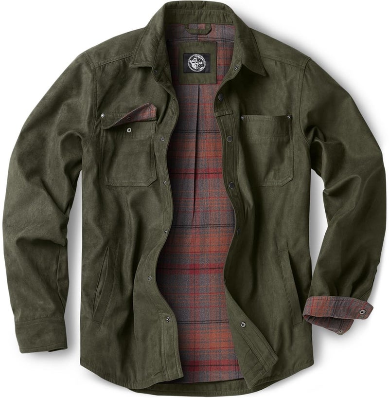 CQR Men's Flannel Shirt Jacket Long Sleeve, Winter Warm Outdoor Casual Plaid Jacket Coat with Pockets, Suede Stealth Harvest, Medium - Image 1