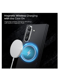 Aookay Magnetic Case for Samsung Galaxy Z Fold 6 5G, Real 600D Aramid Fiber Kevlar 600D Slim Thin Touch Feeling Ultra Light, Compatible with Mag-Safe Support Wireless Charging Cover for Fold 6 (Deep Black)  - Image 3
