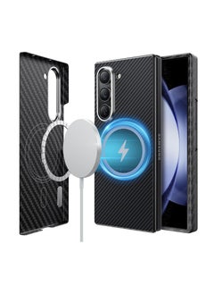 Aookay Magnetic Case for Samsung Galaxy Z Fold 6 5G, Real 600D Aramid Fiber Kevlar 600D Slim Thin Touch Feeling Ultra Light, Compatible with Mag-Safe Support Wireless Charging Cover for Fold 6 (Deep Black)  - Image 1