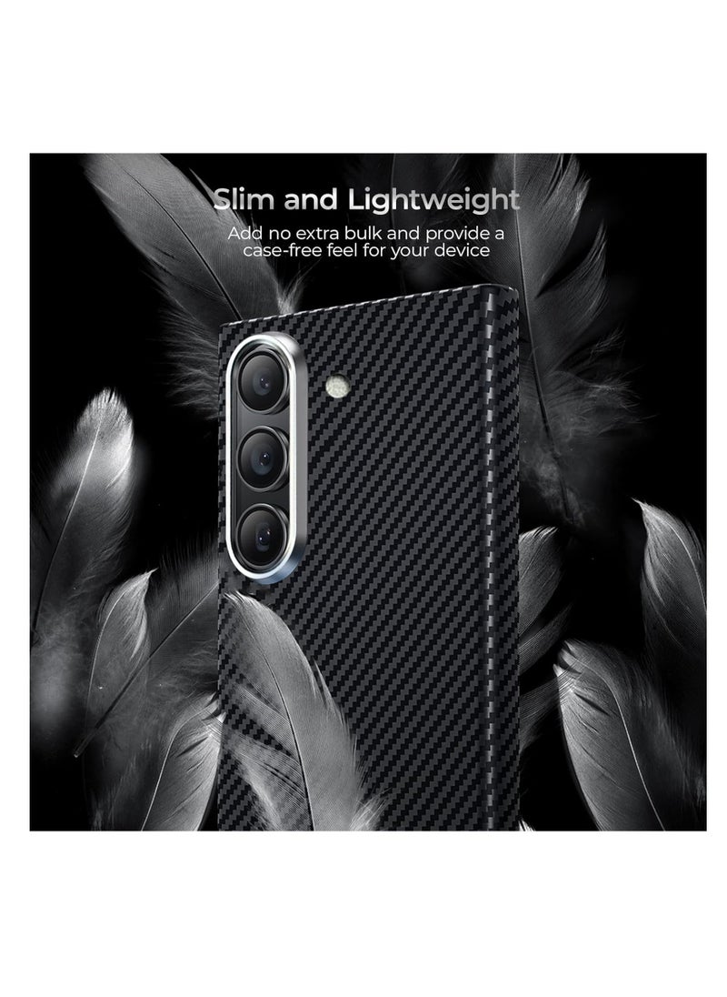 Aookay Magnetic Case for Samsung Galaxy Z Fold 6 5G, Real 600D Aramid Fiber Kevlar 600D Slim Thin Touch Feeling Ultra Light, Compatible with Mag-Safe Support Wireless Charging Cover for Fold 6 (Deep Black)  - Image 5