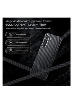 Aookay Magnetic Case for Samsung Galaxy Z Fold 6 5G, Real 600D Aramid Fiber Kevlar 600D Slim Thin Touch Feeling Ultra Light, Compatible with Mag-Safe Support Wireless Charging Cover for Fold 6 (Deep Black)  - Image 2