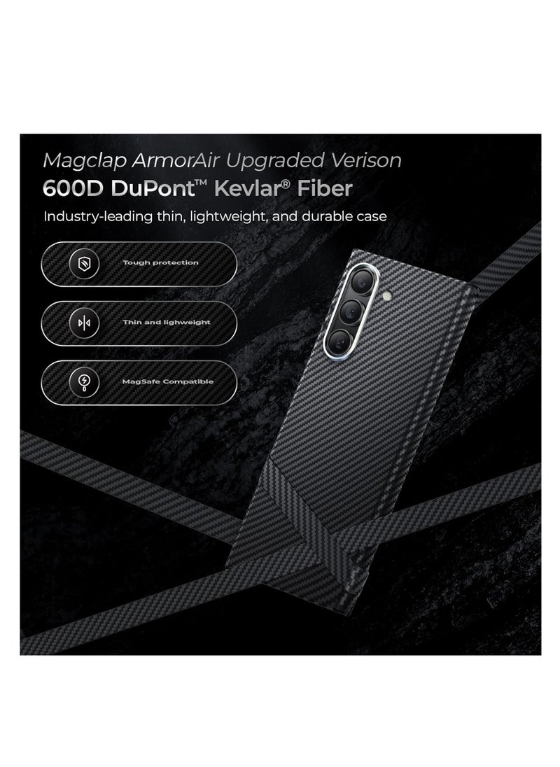 Aookay Magnetic Case for Samsung Galaxy Z Fold 6 5G, Real 600D Aramid Fiber Kevlar 600D Slim Thin Touch Feeling Ultra Light, Compatible with Mag-Safe Support Wireless Charging Cover for Fold 6 (Deep Black)  - Image 2