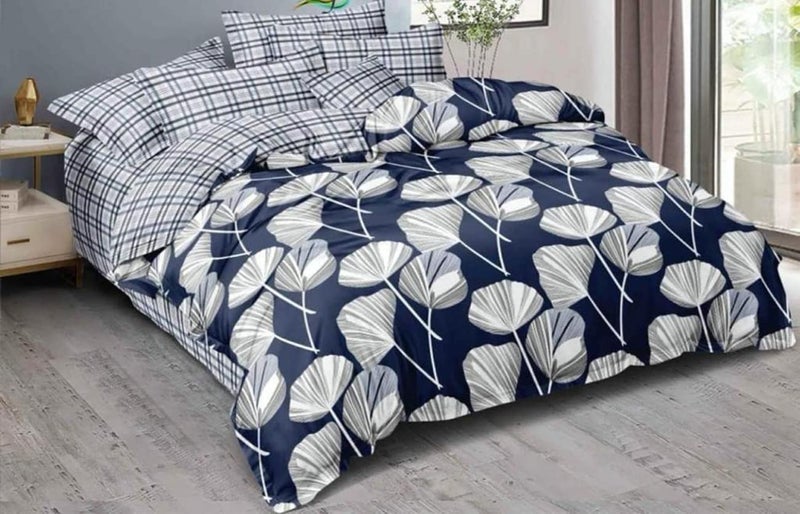 Sky Tex Multi Color 300 TC Glace Cotton 3D Geometric Printed Double Bed Comforter Set with Fitted Bed Sheet (1 Comforter, 1 Fitted Bed Sheet & 2 Pillow Covers)
