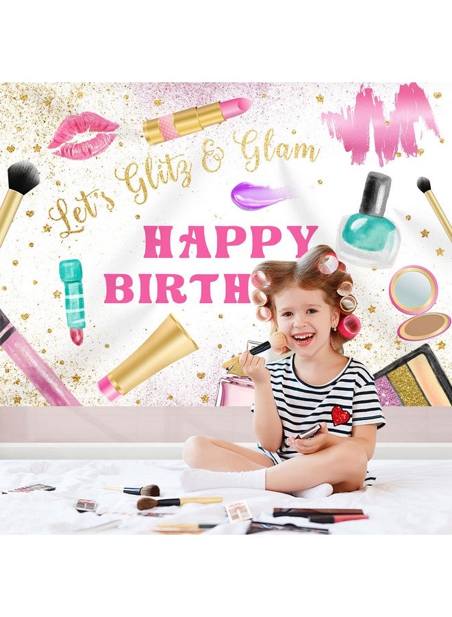 Rsuuinu Makeup Birthday Backdrop Girls Makeup Spa Glamour Cosmetics Theme Photography Background Birthday Party Banner Decorations Pink Beauty Make Up Women Girls Birthday Photo Booth Props 7X5Ft  - Image 3