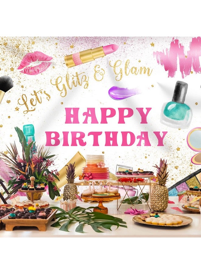 Rsuuinu Makeup Birthday Backdrop Girls Makeup Spa Glamour Cosmetics Theme Photography Background Birthday Party Banner Decorations Pink Beauty Make Up Women Girls Birthday Photo Booth Props 7X5Ft  - Image 4