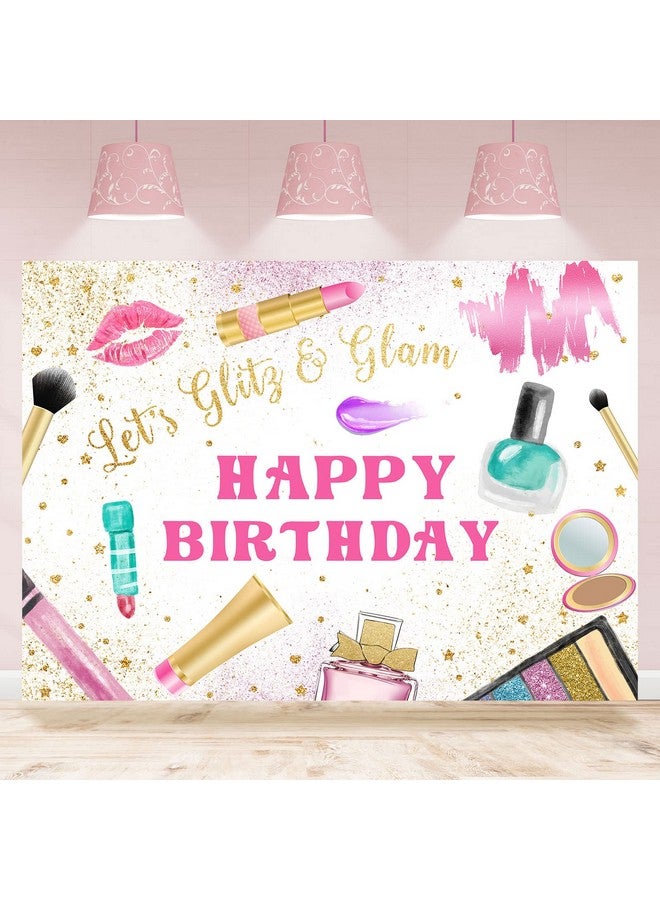 Rsuuinu Makeup Birthday Backdrop Girls Makeup Spa Glamour Cosmetics Theme Photography Background Birthday Party Banner Decorations Pink Beauty Make Up Women Girls Birthday Photo Booth Props 7X5Ft  - Image 1