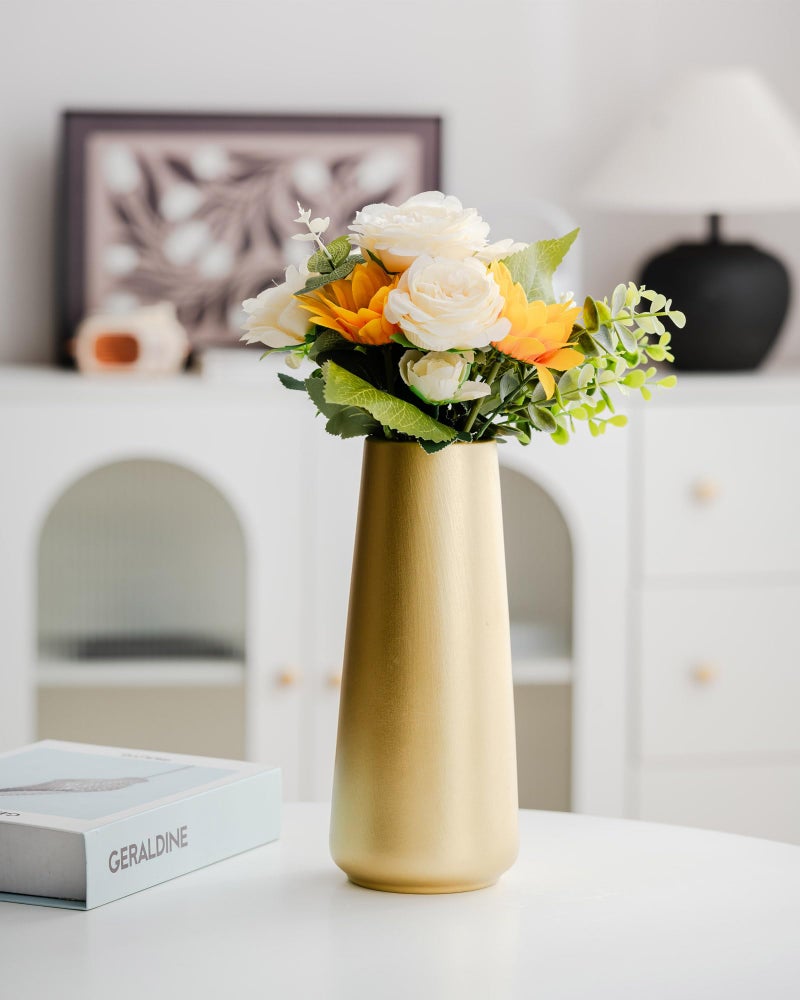 HUBUISH Light Gold Vase - 10" Gold Ceramic Flower vase for Home/Table/Accent Decor, Minimalist Modern Vases Ceramic for Centerpieces, Room Decor, Living Room, Bedroom or Gift - Image 5