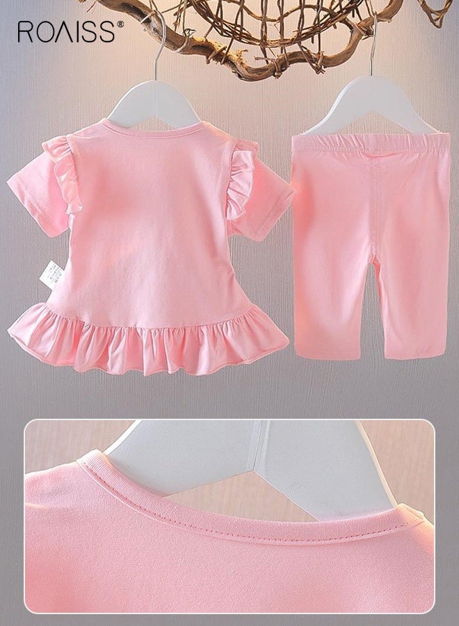 roaiss Girls T-shirt and Pants Set, Summer Outfit with Adorable Deisgn, 2 Piece Casual Clothing Set with Short Sleeve Top and Elastic Waist Long Pants, Suitable for Vacation, Travel, Beach, Running and Daily Wear - Image 2