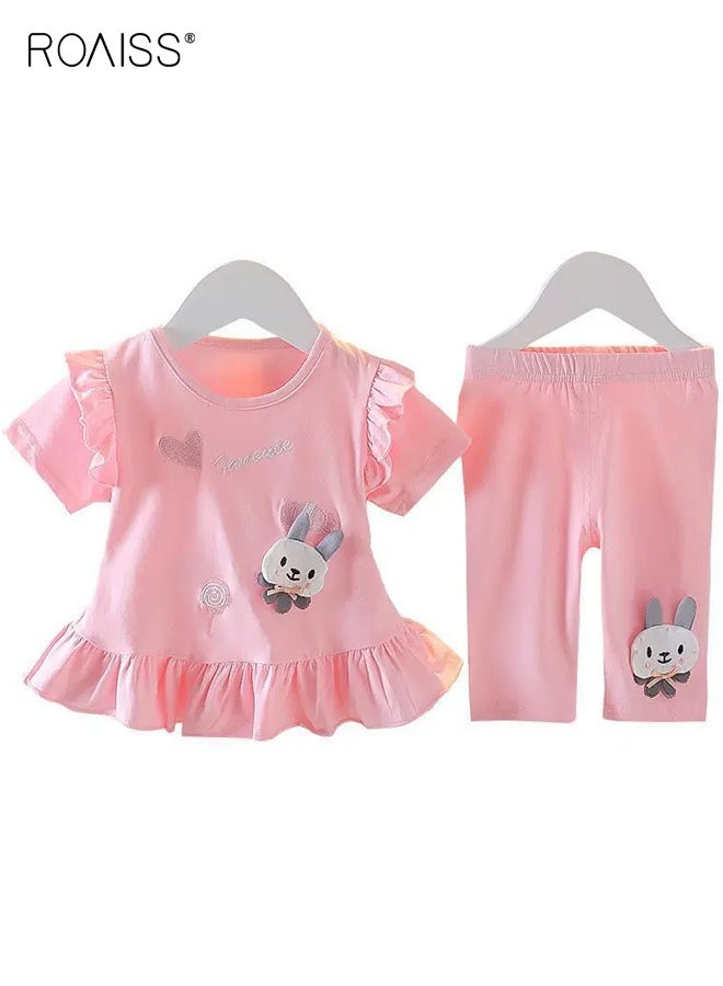 roaiss Girls T-shirt and Pants Set, Summer Outfit with Adorable Deisgn, 2 Piece Casual Clothing Set with Short Sleeve Top and Elastic Waist Long Pants, Suitable for Vacation, Travel, Beach, Running and Daily Wear - Image 1