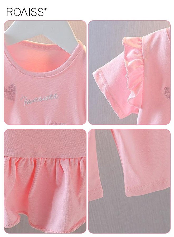 roaiss Girls T-shirt and Pants Set, Summer Outfit with Adorable Deisgn, 2 Piece Casual Clothing Set with Short Sleeve Top and Elastic Waist Long Pants, Suitable for Vacation, Travel, Beach, Running and Daily Wear - Image 3