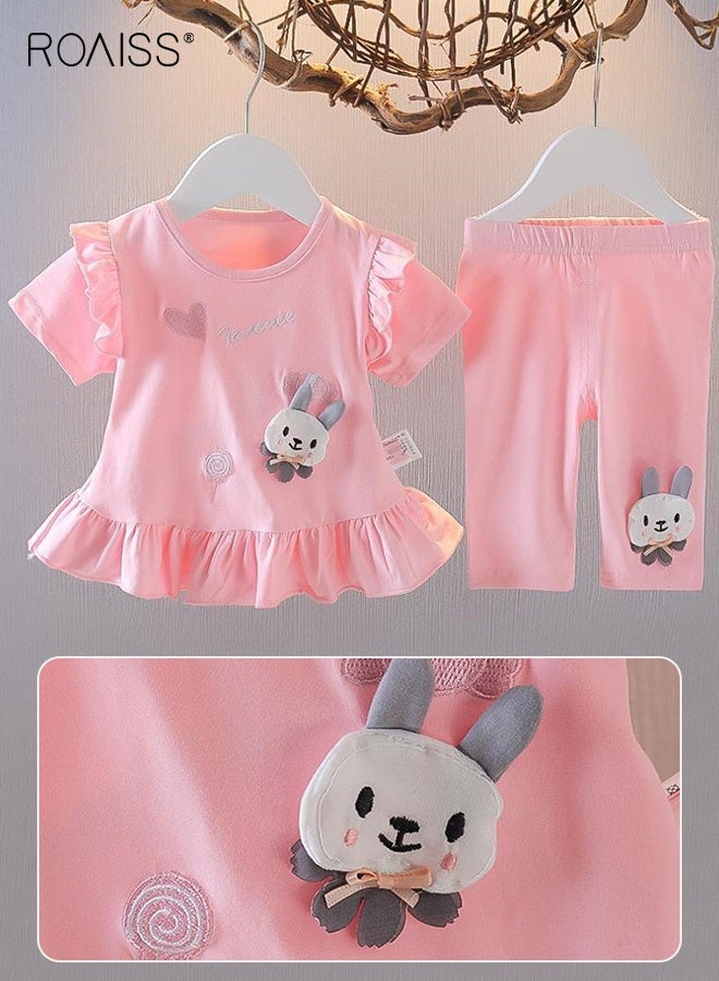 roaiss Girls T-shirt and Pants Set, Summer Outfit with Adorable Deisgn, 2 Piece Casual Clothing Set with Short Sleeve Top and Elastic Waist Long Pants, Suitable for Vacation, Travel, Beach, Running and Daily Wear - Image 4