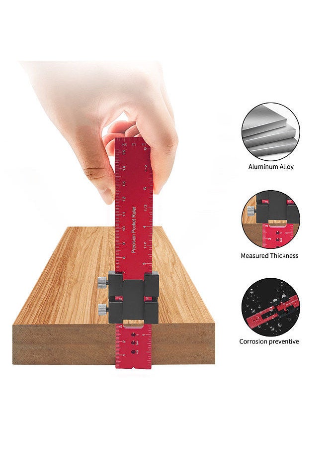 Woodworking Scriber Positioning Scribing Gauge Ruler Aluminum Alloy Measuring Tool with Metric and Imperial Scales for Carpenter