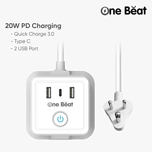 One Beat Cube Pro 20W PD Fast Charging Extension Board with USB C Port with Universal Sockets and 20W Fast Charging Ports with Surge Protector (4 Socket + 2 USB + 1 Type C) - Image 2