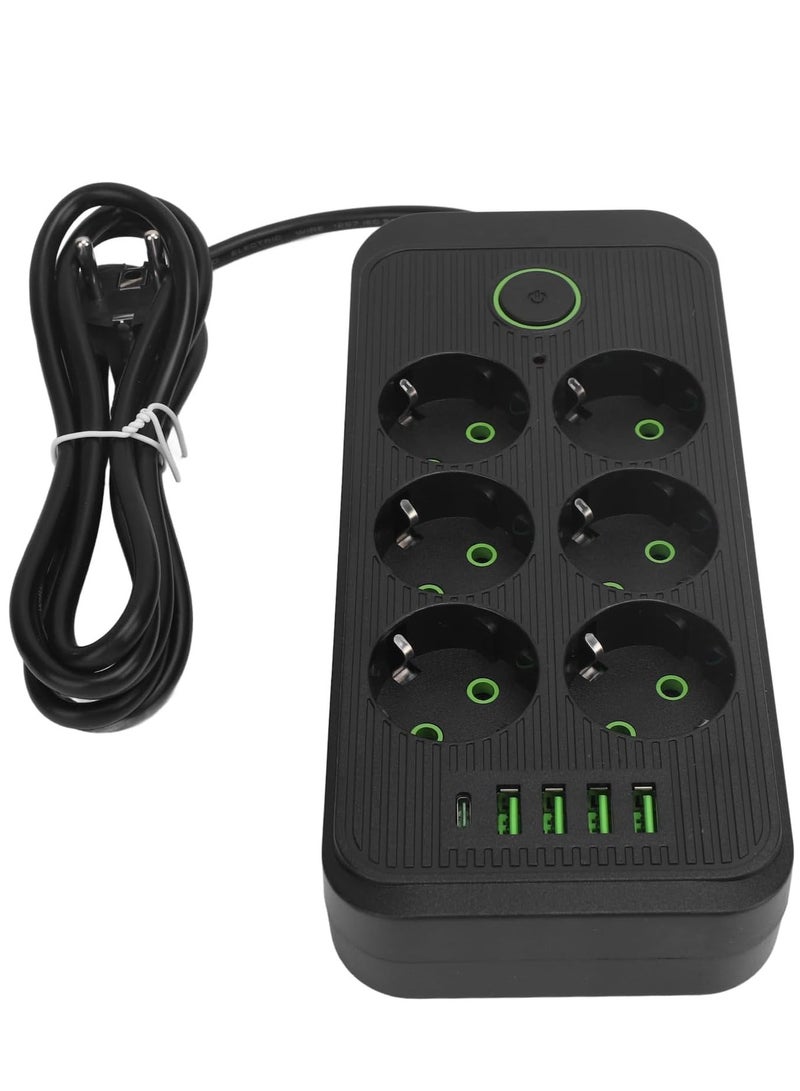 Power Strip 6-Outlet , Strong and flexible cord for powering electrical appliances 4 USB Ports and a Type-C Output, 2500W, 2m Cable, Fire-Resistant  Practical design withstands daily use and powers up to 6 devices at the same time , Ideal for offices, bedrooms, meeting tables, and computers , Durable and resistant plastic material , Stable, non-slip feet high quality  - Image 2