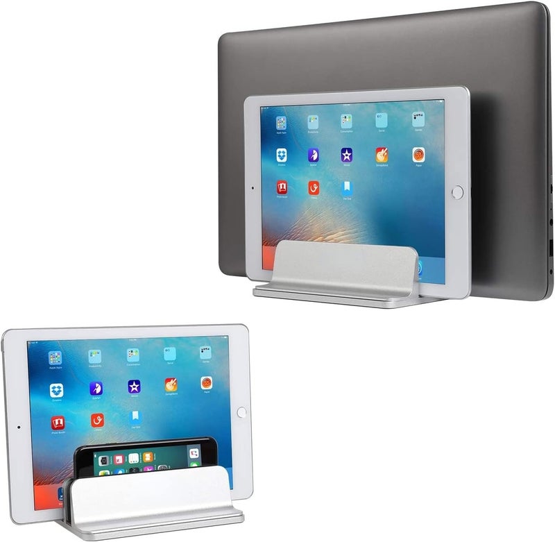 SMILEE Vertical Laptop Stand, Adjustable Desktop Stand Laptop Holder (Up To 17.3 Inches) Compatible With All Macbook Pro/Air/Microsoft Surface (Silver,2 Slots) - Image 2