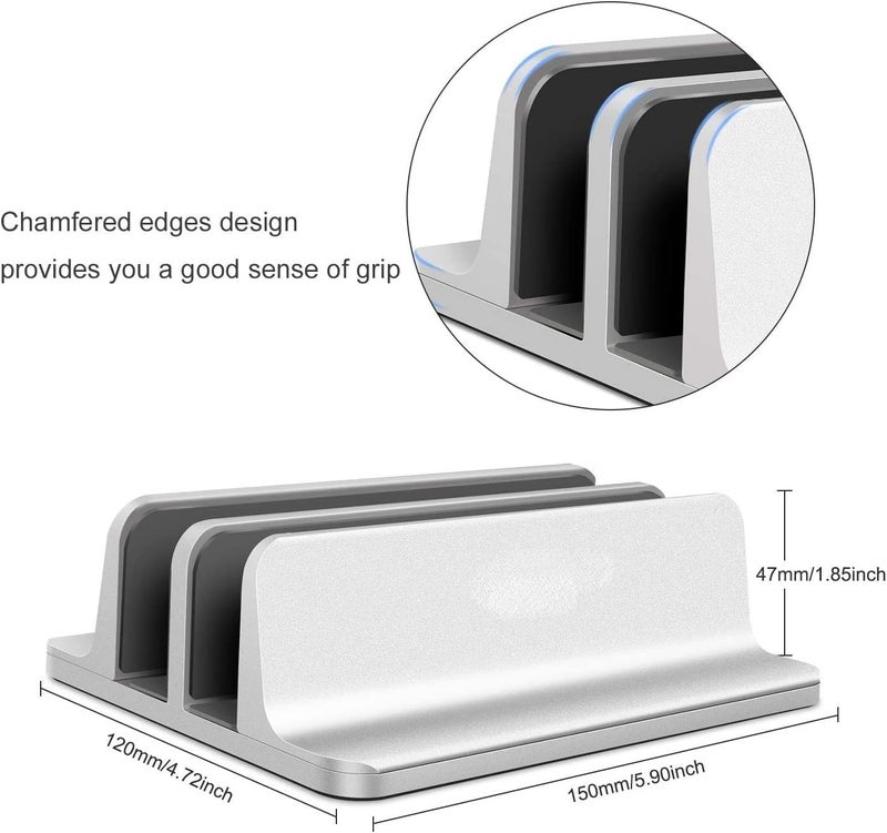 SMILEE Vertical Laptop Stand, Adjustable Desktop Stand Laptop Holder (Up To 17.3 Inches) Compatible With All Macbook Pro/Air/Microsoft Surface (Silver,2 Slots) - Image 4